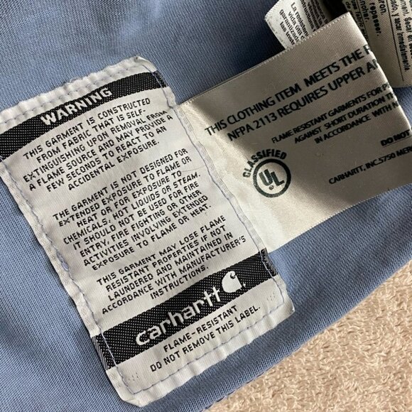 Carhartt Blue Distressed Destroyed Very Worn In Long Sleeve Crew Neck Shirt L - Picture 6 of 16